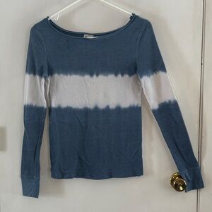 Free People blue white thermal waffle knit long sleeve top Size Small